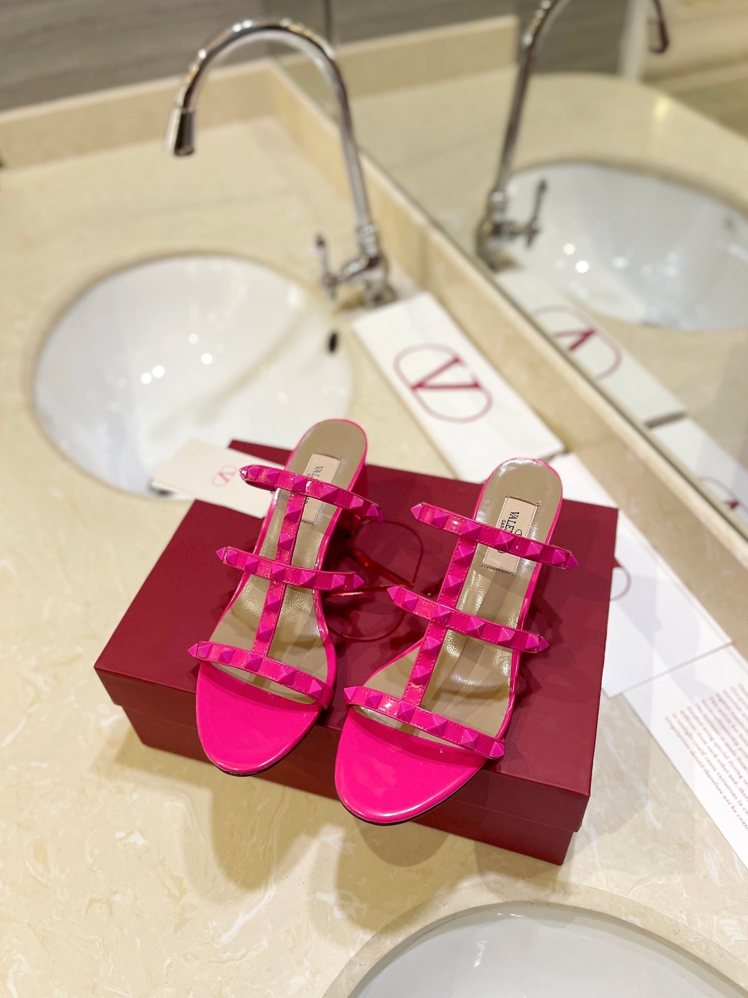 VALENTINO 26S ROCKSTUD CAGED HEELED SANDALS 60 MM IN PINK CALFSKIN