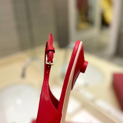 VALENTINO 26S POINTED TOE FLAT SLINGBACKS IN RED CALFSKIN