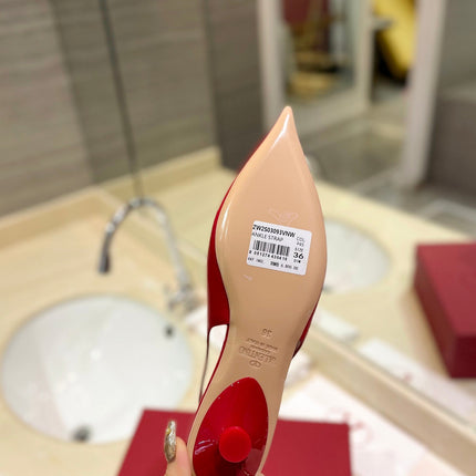VALENTINO 26S POINTED TOE FLAT SLINGBACKS IN RED CALFSKIN