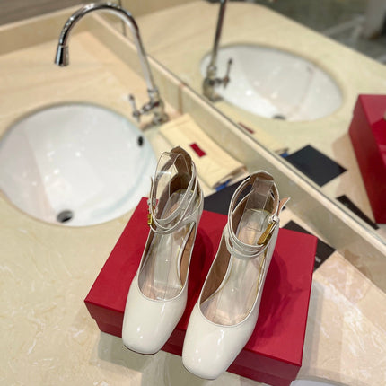 VALENTINO 26S ANKLE STRAP PUMPS 60 MM IN CREAM WHITE PATENT CALFSKIN