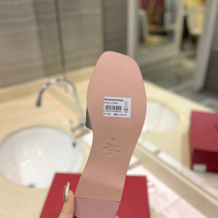 VALENTINO 26S SLIDES IN SILVER CALFSKIN WITH LOGO