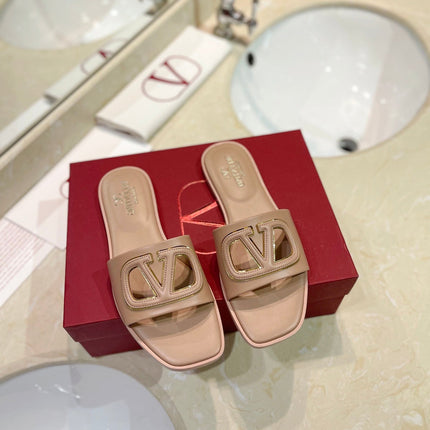 VALENTINO 26S SLIDES IN NUDE CALFSKIN WITH LOGO