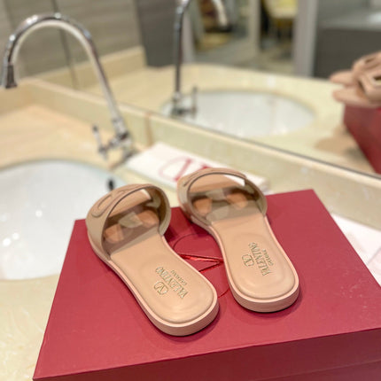 VALENTINO 26S SLIDES IN NUDE CALFSKIN WITH LOGO