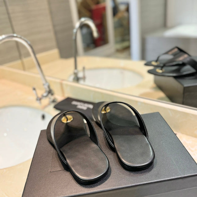 SL KOUROS THONG SANDALS BLACK CALFSKIN