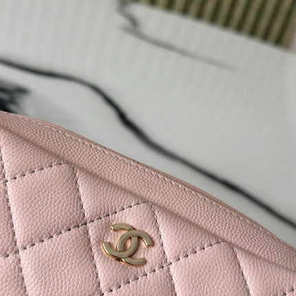 CHANEL 26S CLASSIC QUILTED COSMETIC POUCH 18 IN LIGHT PINK GRAINED CALFSKIN GOLD HARDWARE