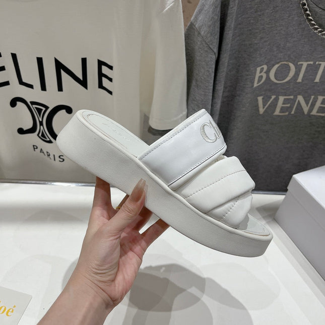 MILA PLATFORM 5 CM IN WHITE NYLON WITH EMBROIDERED LOGO