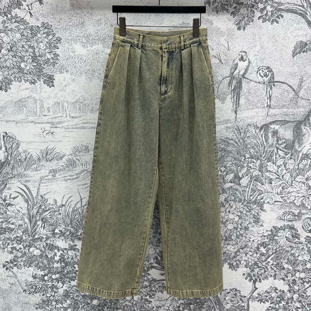 Loewe 25 Wide-leg Jeans Light Green-yellow Cotton
