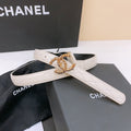 DOUBLE C BELT 20MM IN WHITE CALFSKIN WITH QUILTED STITCHING SPIRAL GOLD BUCKLE