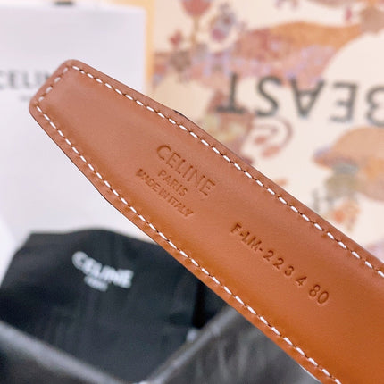 CELINE 25S BELT 25MM REVERSIBLE TRIOMPHE IN BLACK BROWN CALFSKIN 565539