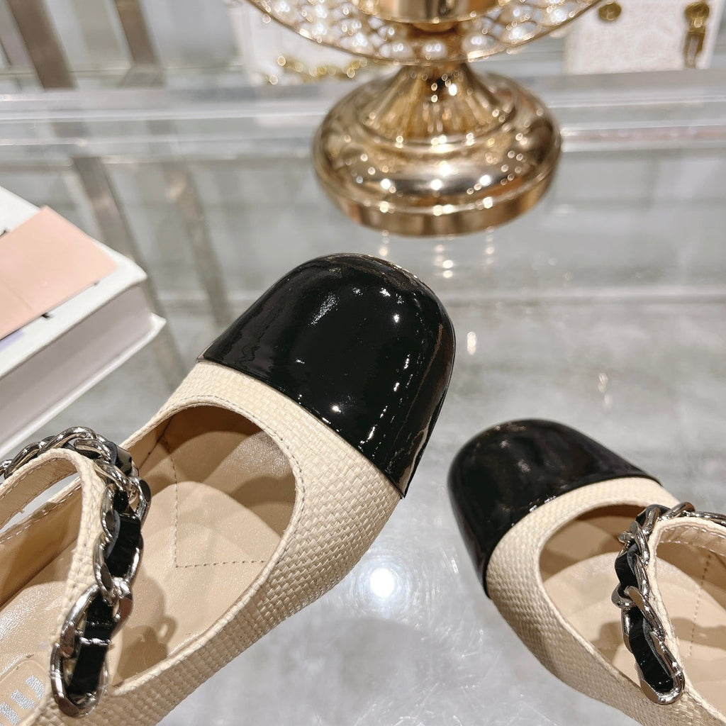 MARY JANE SANDAL CAP TOE BRIGHT CREAM SHEEPSKIN - HIGH HEEL