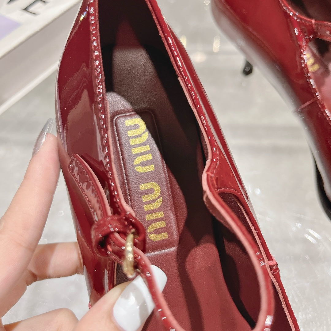Slingback Shoes Cherry Color Beads