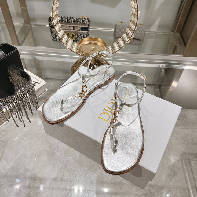 DIORIVIERA C'EST THONG SANDAL SILVER AQUAMARINA CALFSKIN