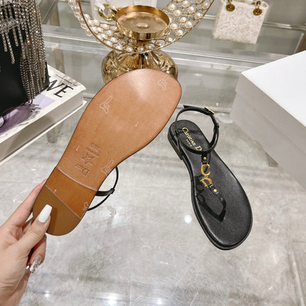 DIORIVIERA C'EST THONG SANDAL BLACK AQUAMARINA CALFSKIN
