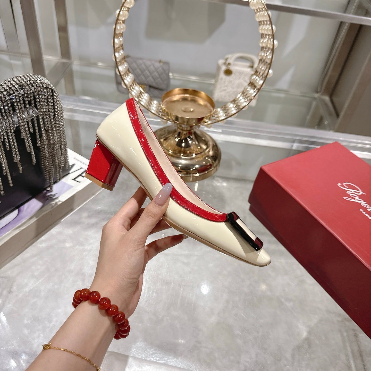ROGER VIVIER 25S TROMPETTE BALLERINAS 45MM IN IVORY CALFSKIN