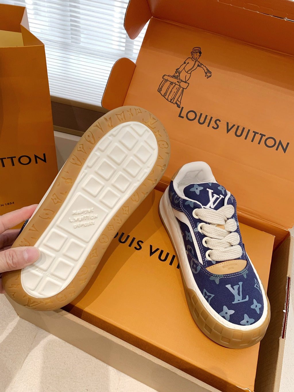 LV 26S TILTED SNEAKERS IN DARK BLUE MONOGRAM CANVAS
