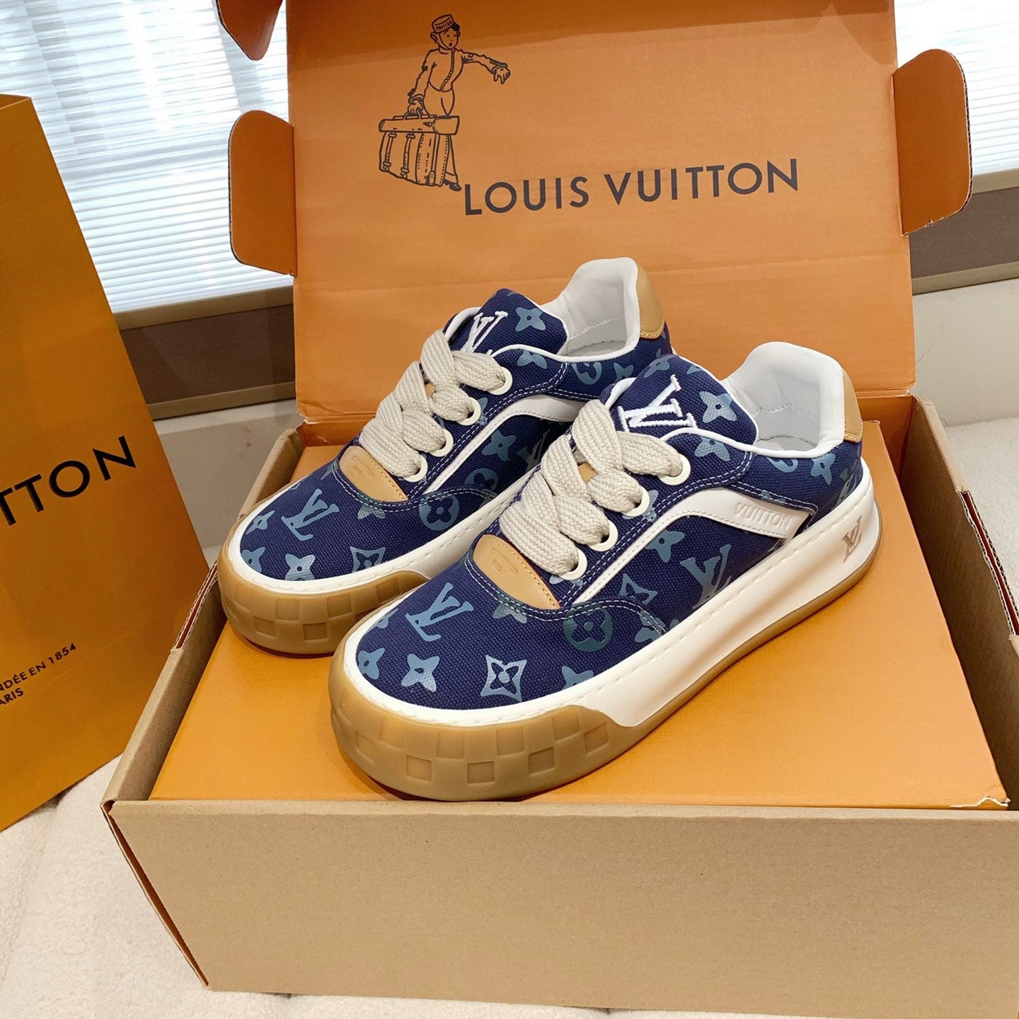 LV 26S TILTED SNEAKERS IN DARK BLUE MONOGRAM CANVAS