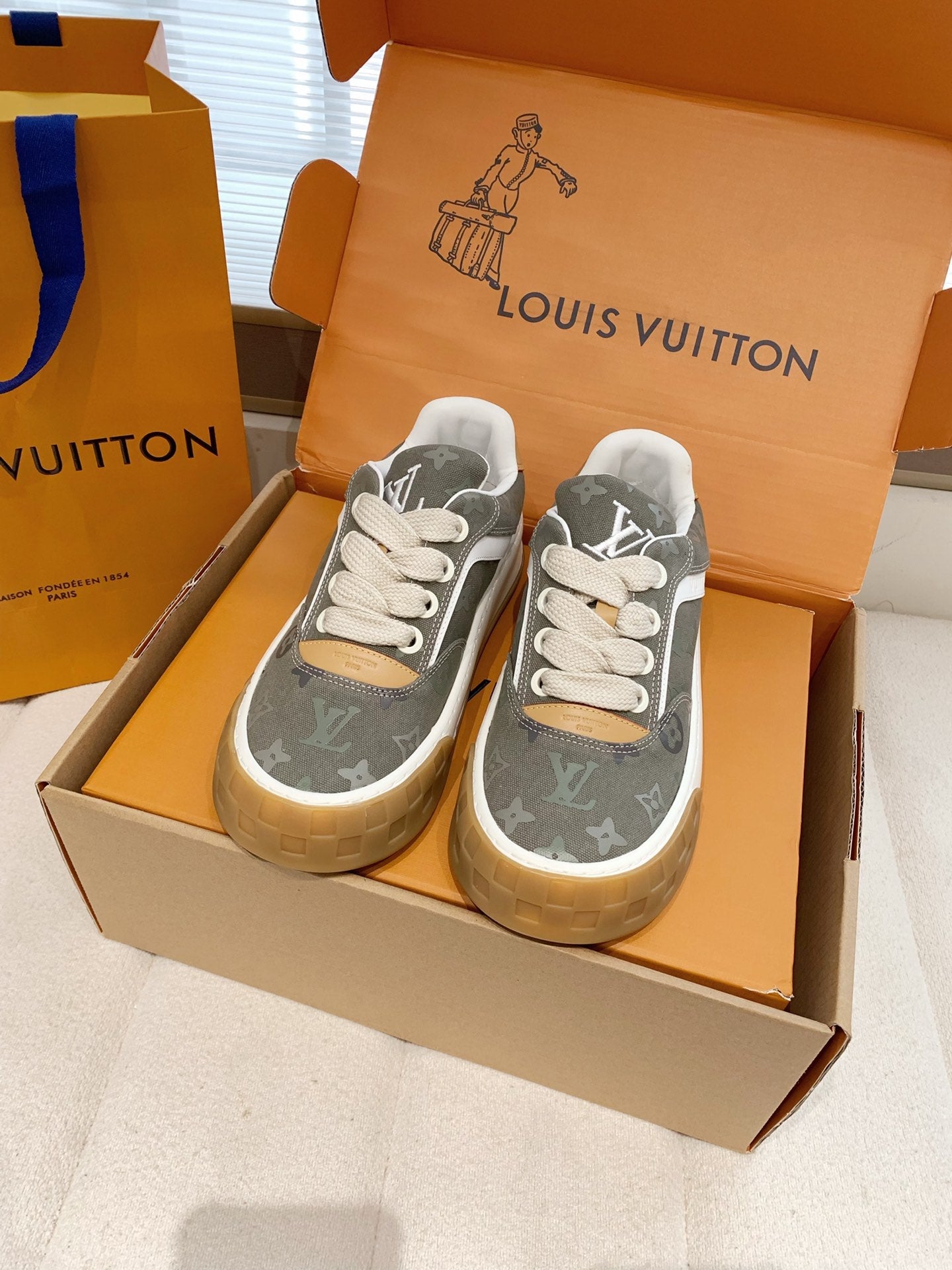 LV 26S TILTED SNEAKERS IN KHAKI GREEN MONOGRAM CANVAS