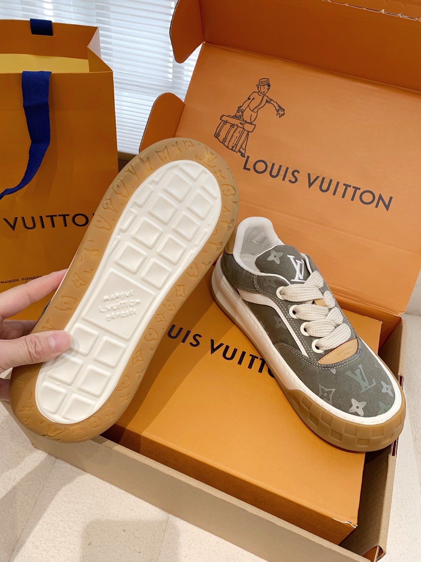 LV 26S TILTED SNEAKERS IN KHAKI GREEN MONOGRAM CANVAS