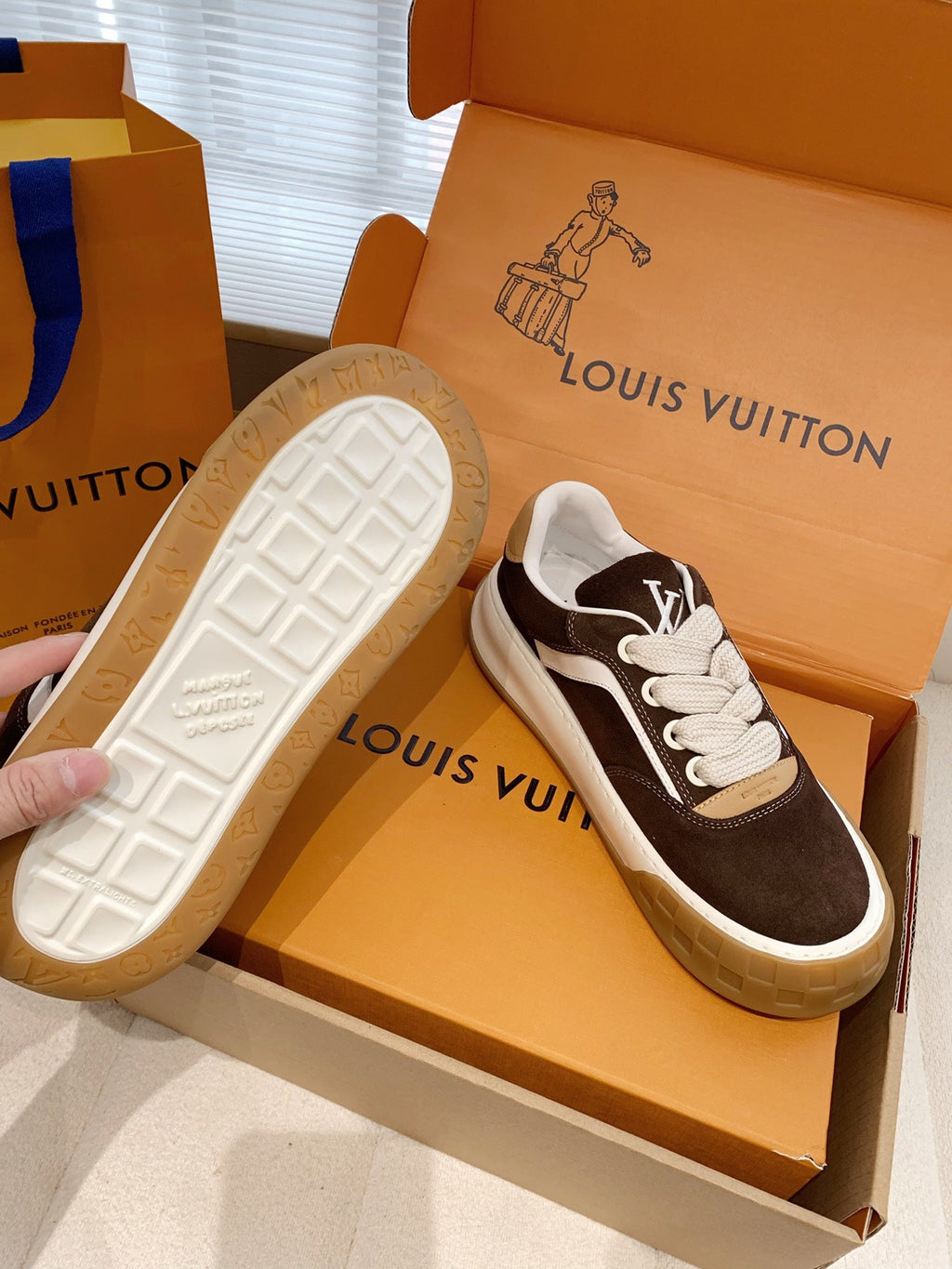 LV 26S TILTED SNEAKERS IN DARK BROWN SUEDE