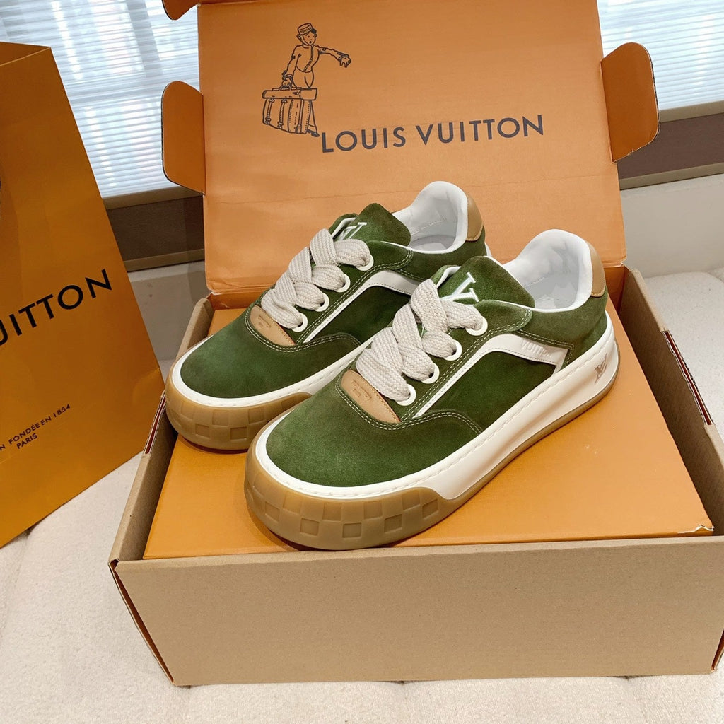 LV 26S TILTED SNEAKERS IN OLIVE GREEN SUEDE