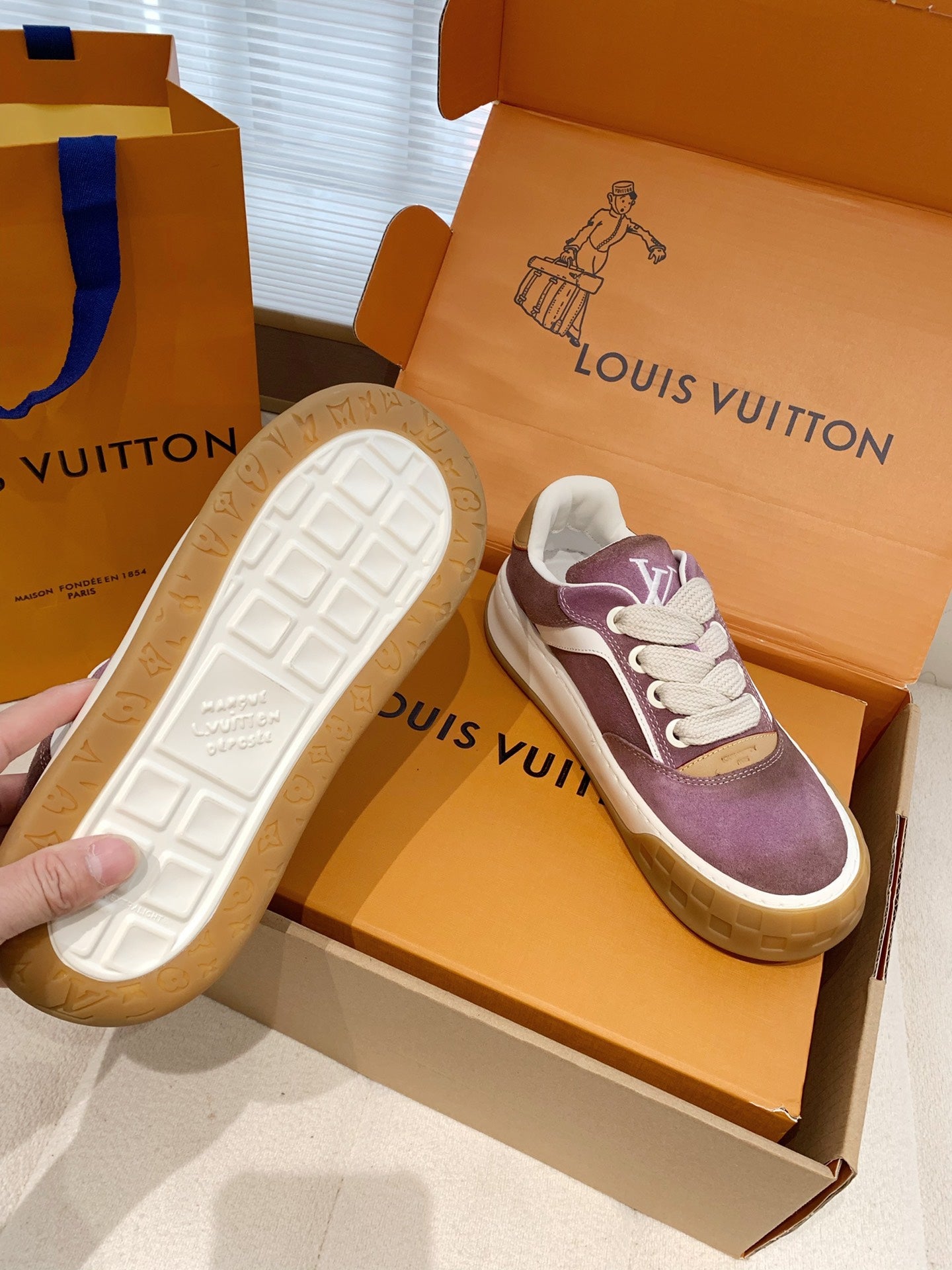 LV 26S TILTED SNEAKERS IN LILAC PURPLE SUEDE