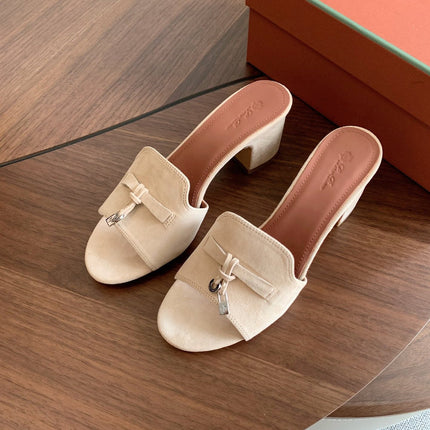 LP 26S SUMMER MULE HEELS 60MM IN CREAM WHITE SUEDE SILVER HARDWARE
