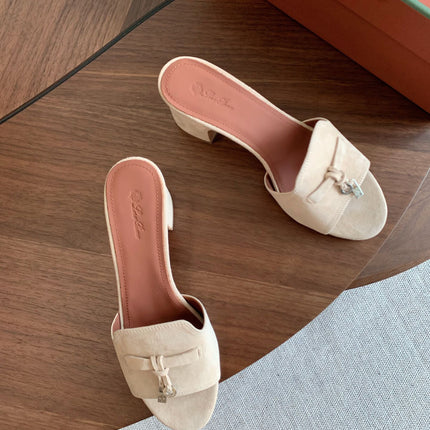 LP 26S SUMMER MULE HEELS 60MM IN CREAM WHITE SUEDE SILVER HARDWARE