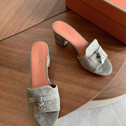 LP 26S SUMMER MULE HEELS 60MM IN GREY SUEDE GOLD HARDWARE