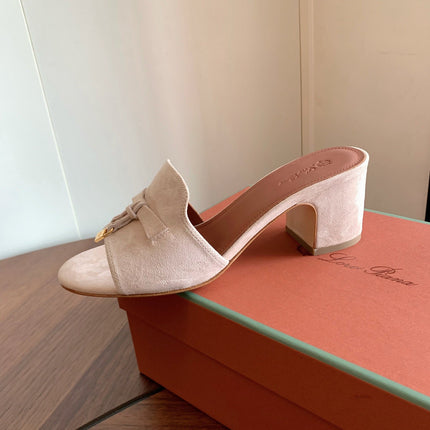 LP 26S SUMMER MULE HEELS 60MM IN LIGHT BEIGE SUEDE GOLD HARDWARE