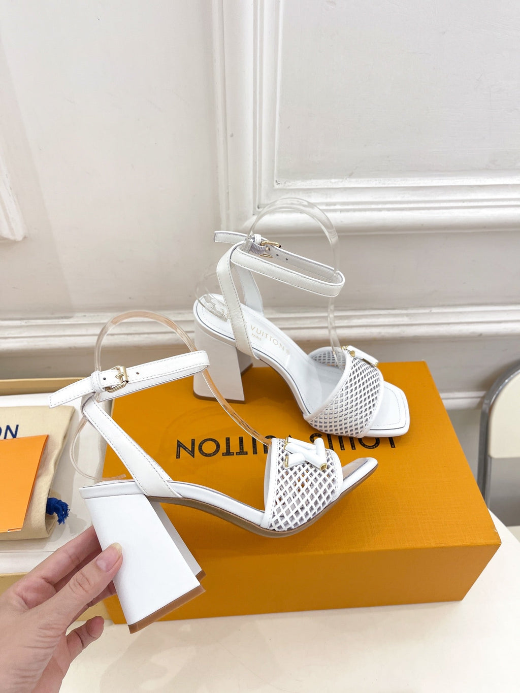 LV WOMEN HIGH SANDAL IN WHITE CALFSKIN