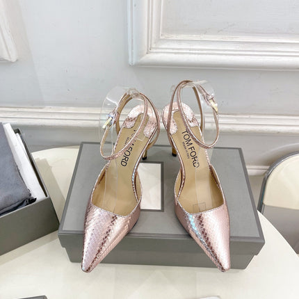 HIGH SLINGBACKS 10 CM IN LIGHT PINK SNAKE-PATTERN CALFSKIN