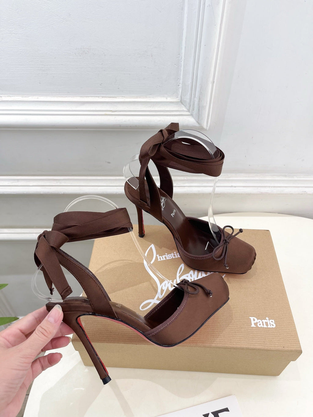 CASSIA LACE UP 100MM IN CHOCOLATE BROWN SATIN