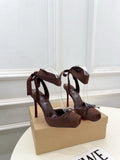 CASSIA LACE UP 100MM IN CHOCOLATE BROWN SATIN