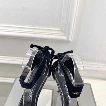 TOM FORD 26S HIGH-HEELED SANDALS 105 MM IN BLACK FABRIC AND CALFSKIN