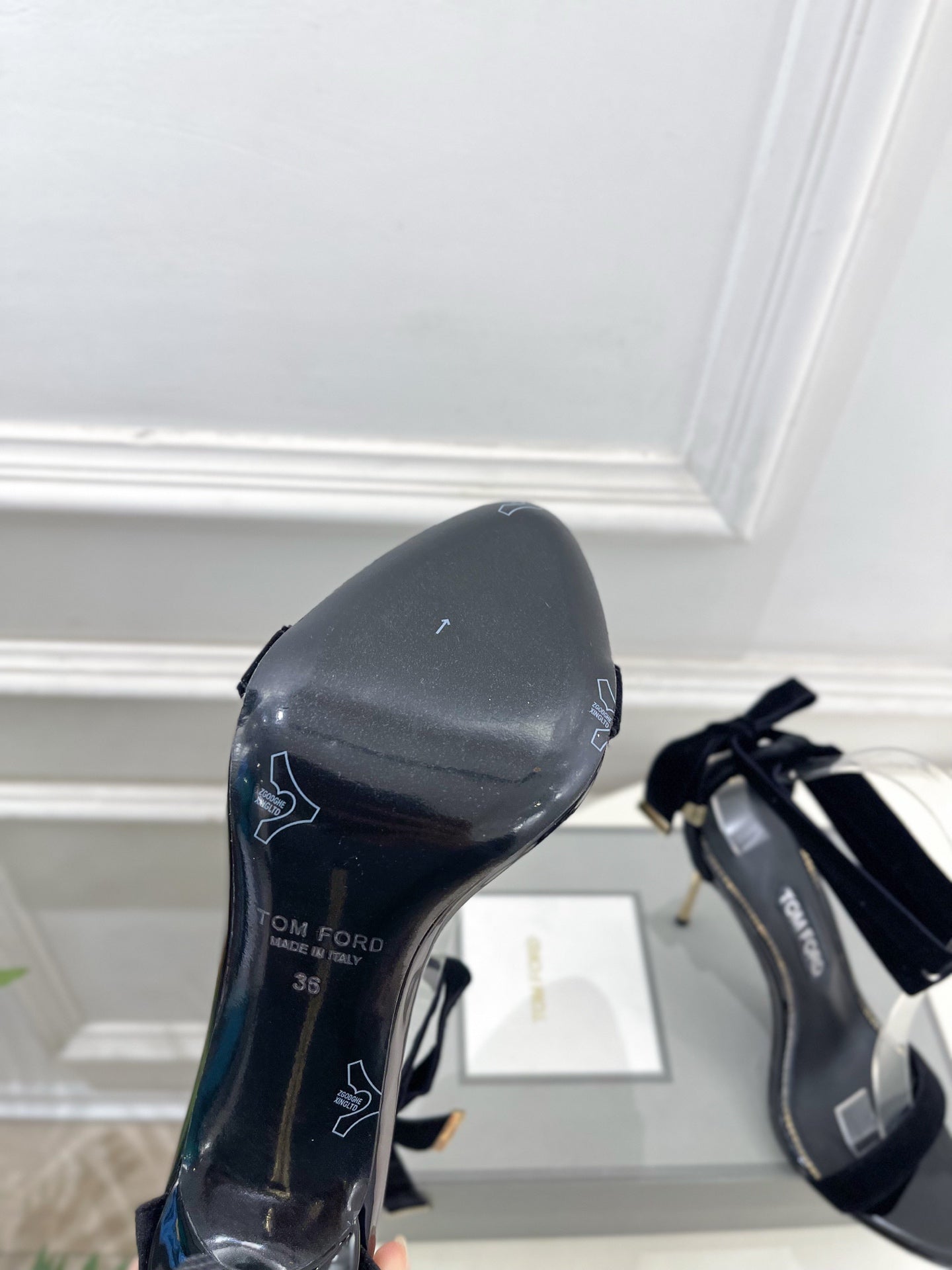 TOM FORD 26S HIGH-HEELED SANDALS 105 MM IN BLACK FABRIC AND CALFSKIN