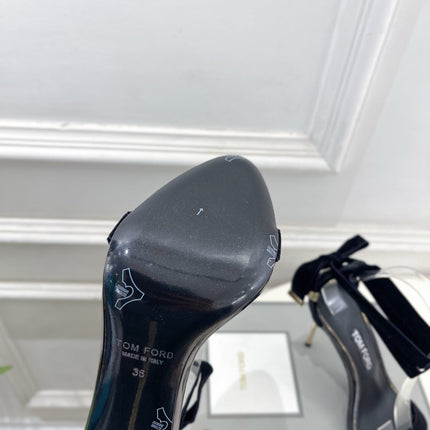 TOM FORD 26S HIGH-HEELED SANDALS 105 MM IN BLACK FABRIC AND CALFSKIN