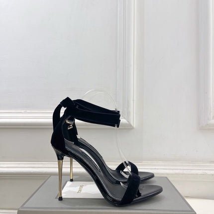 TOM FORD 26S HIGH-HEELED SANDALS 105 MM IN BLACK FABRIC AND CALFSKIN