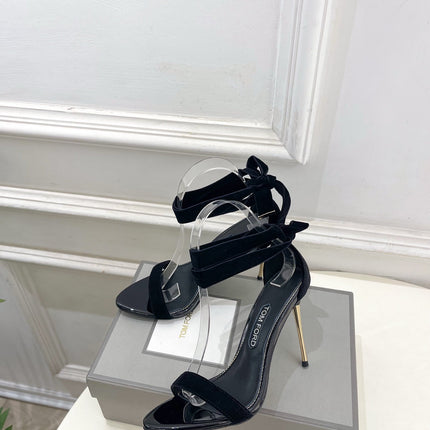 TOM FORD 26S HIGH-HEELED SANDALS 105 MM IN BLACK FABRIC AND CALFSKIN