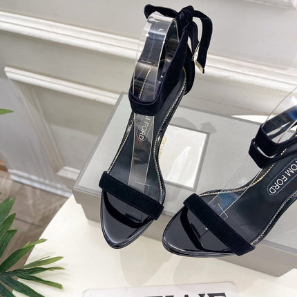 TOM FORD 26S HIGH-HEELED SANDALS 105 MM IN BLACK FABRIC AND CALFSKIN