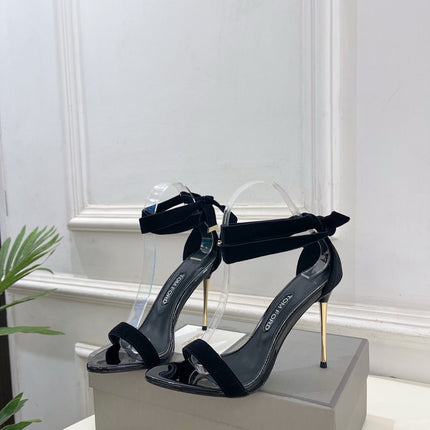 TOM FORD 26S HIGH-HEELED SANDALS 105 MM IN BLACK FABRIC AND CALFSKIN