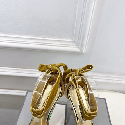TOM FORD 26S HIGH-HEELED SANDALS 105 MM IN BROWN FABRIC AND GOLD CALFSKIN