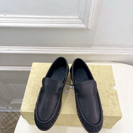 THE ROW 26S MOCCASIN LOAFERS 20MM IN BLACK CALFSKIN