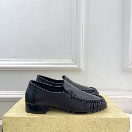 THE ROW 26S MOCCASIN LOAFERS 20MM IN BLACK CALFSKIN
