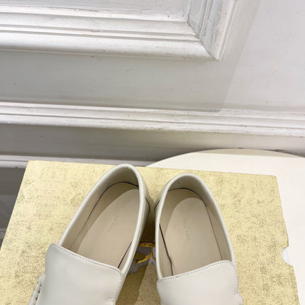 THE ROW 26S MOCCASIN LOAFERS 20MM IN IVORY WHITE CALFSKIN