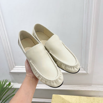 THE ROW 26S MOCCASIN LOAFERS 20MM IN IVORY WHITE CALFSKIN