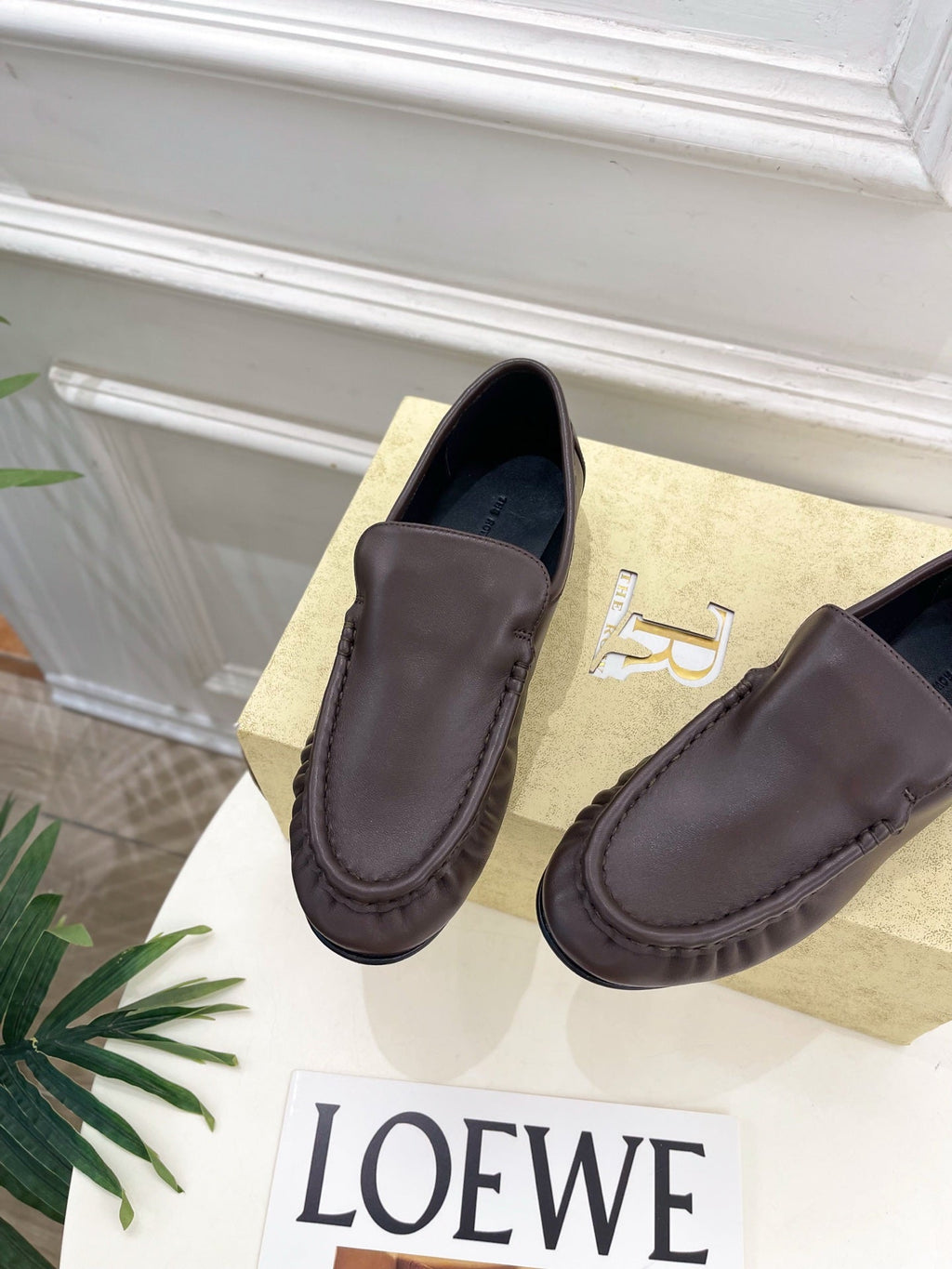 THE ROW 26S MOCCASIN LOAFERS 20MM IN BROWN CALFSKIN