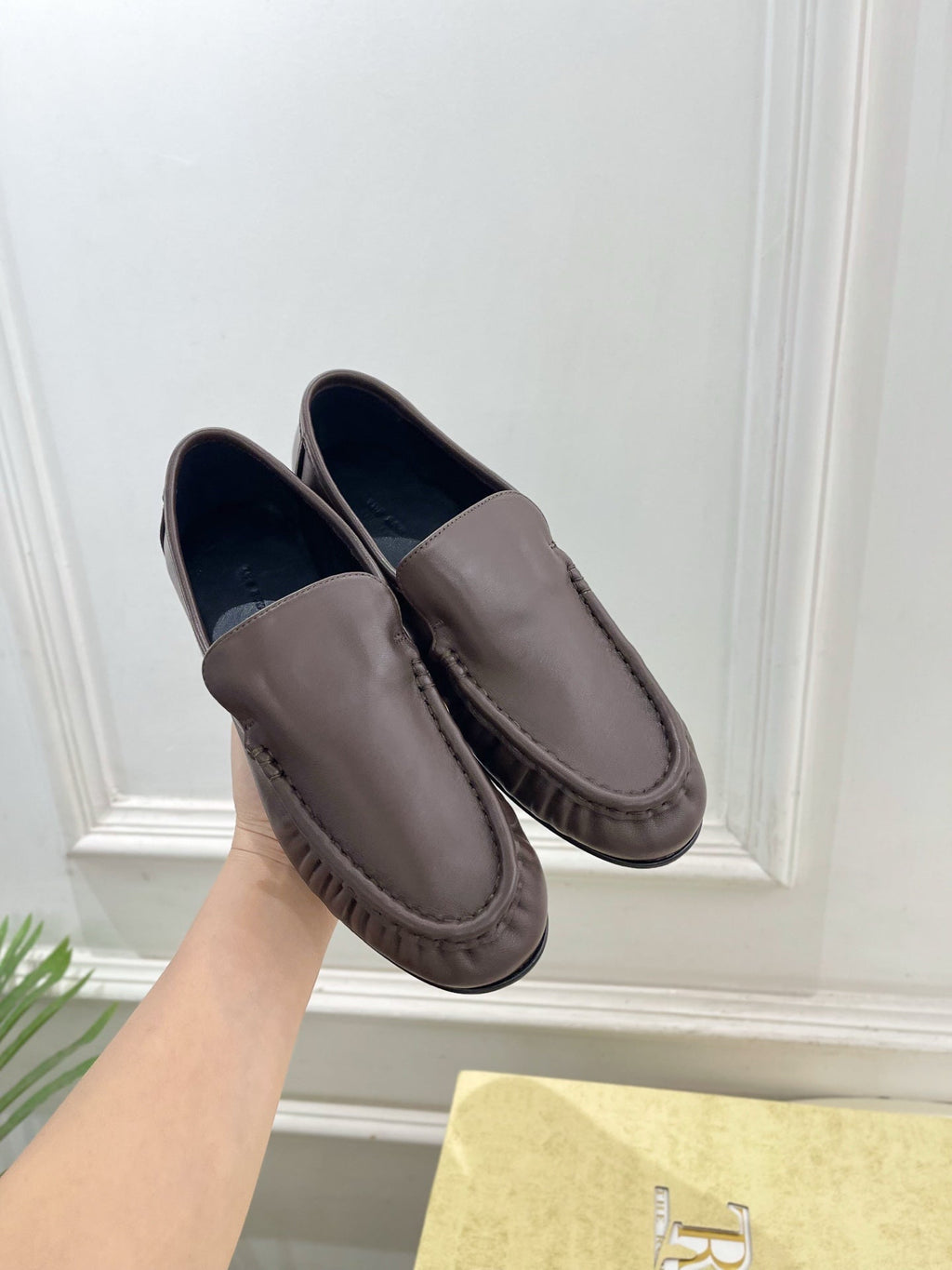 THE ROW 26S MOCCASIN LOAFERS 20MM IN BROWN CALFSKIN