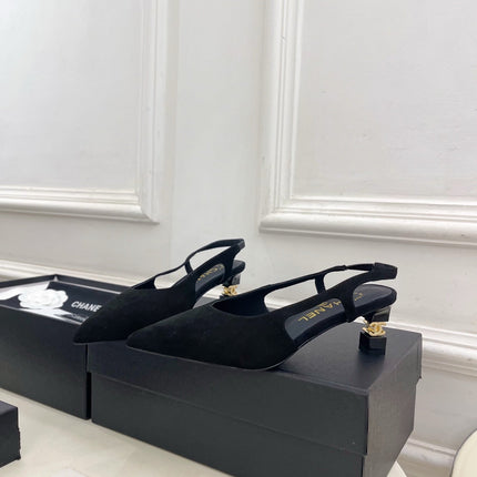 CHANEL 26S POINTED TOE HIGH HEELS 55 MM IN BLACK SUEDE