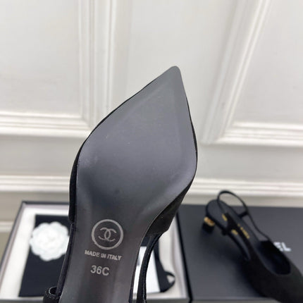 CHANEL 26S POINTED TOE HIGH HEELS 55 MM IN BLACK SUEDE