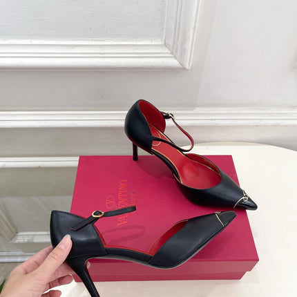 VALENTINO 26S ANKLE-STRA PUMPS 85 MM BLACK CALFSKIN